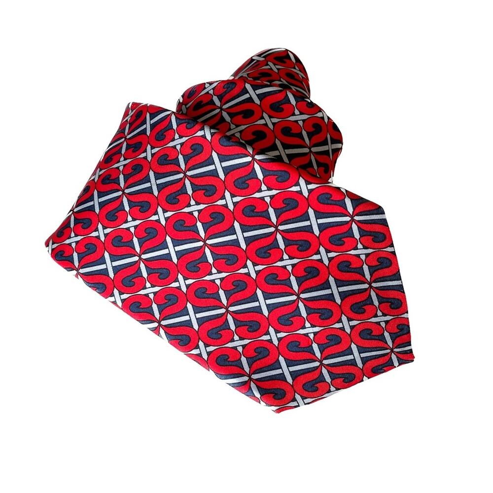 Barbara Blank vintage classic 100% silk tie necktie red navy blue 4" w